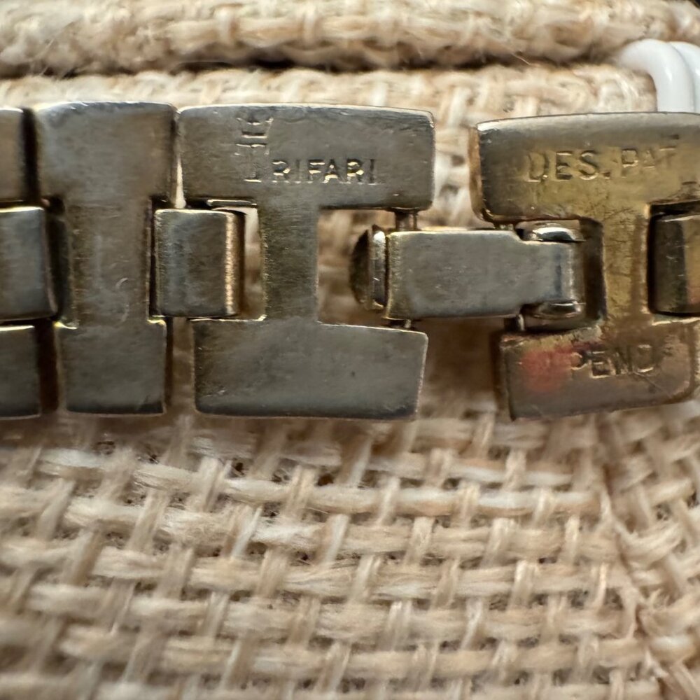 VTG Crown Trifari Necklace DES PAT PEND Silver-Tone Brick Link Choker 40s 50s - Picture 4 of 8